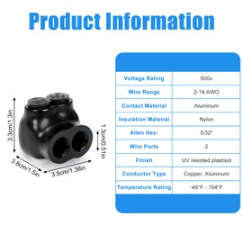 5 Pcs Insulated Wire Connectors Black Multi Cable Splice Connector 2 Port Single-Sided Entry Cable Splicers Electrical Power Wire Terminal Connectors (2-14 Wire Range)