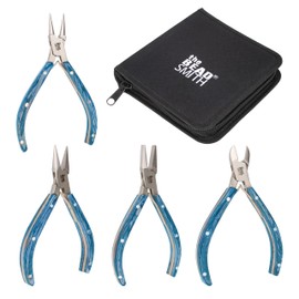 The Beadsmith Wooden Pliers Set - Natural Elements - 4-Piece Kit: Chain Nose, Round Nose, Flat Nose, Side Cutter and Canvas Carrying Case, Blue Color, Tools for Jewelry Making