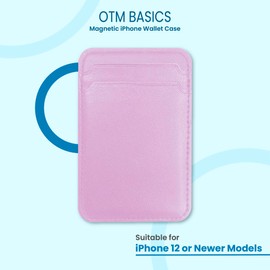 OTM Essentials Basics Faux Leather Phone Wallet Sleeves, Sleek Magnetic, Lightweight Compatible with Magsafe Devices, Holds Cards, Student ID, Pass, etc., Light Pink