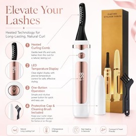 Heated Eyelash Curler for Women, USB Rechargeable Lash Curling Beauty Tool, 2026 Heated Eyelash Curler with LED Display, 3 Temperature Settings, Fast Heating