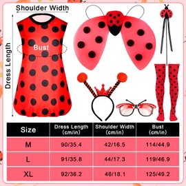 Moiuguli Ladybird Costume Women's Ladybird Costume Adult with Wings Glasses Leg Sleeves Headband Magic Wand Fancy Dress Costumes Ladies Funny for Carnival Fancy Dress Theme Party Dress Up Party
