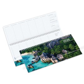 Timr Desk Calendar 2026 Landscape - Weekly Calendar Landscape Format - Table Landscape Calendar 1 Week on 2 Pages D - GB - F I Calendar Motif Caribbean I tr363