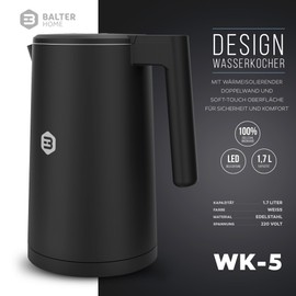 Balter WK-4-Touch Stainless Steel Kettle with Temperature Setting, 40 °C - 100 °C, Double Wall, BPA-Free, 1.7 L, Black