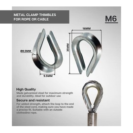 DOJA Industrial M6 Wire Rope Thimble Pack of 50 Size 6 mm Galvanised Steel Cable Thimble for Rope or Cable Rope Clamp Thimbles for Wire Crimping Rope Thimble Rope Eye
