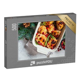 puzzleYOU: Puzzle 500 Teile „Weihnachtsessen, Hähnchenfleisch mit Preiselbeeren und Rosmarin“ – aus der Puzzle-Kollektion Weihnachten