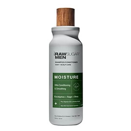 RAW SUGAR Men's 2-in-1 Eucalyptus, Sage, and Shea Moisture Shampoo & Conditioner - 18 oz (Pack of 1) + Loofah