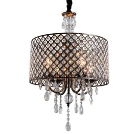 Asmymhd Drum Crystal Chandeliers,16.5'' Vintage 4 Lights Lighting Fixture with Bronze Finish for Dining Room,Living Room,Bedroom, Island,Bathroom