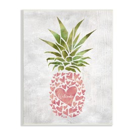 Stupell Industries Abstract Heart Shape Pineapple Welcome Greeting Wall Plaque, 10 x 15, Pink