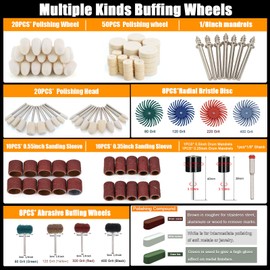 140 PCS Polishing Kit Compatible with Dremel Tools, Buffing Wheels Polishing Bits for Rotary Tool Accessories, 1/8 in Shank, 3Pcs Polishing Compound, Small Sanding Kit for Metal, Resin, Wood, Jewelry