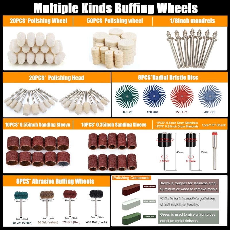 140 PCS Polishing Kit Compatible with Dremel Tools, Buffing Wheels