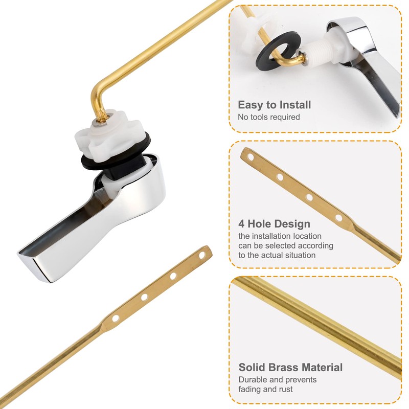 Hibbent Universal Metal Front Mount Toilet Handle Replacement Kit, Brass