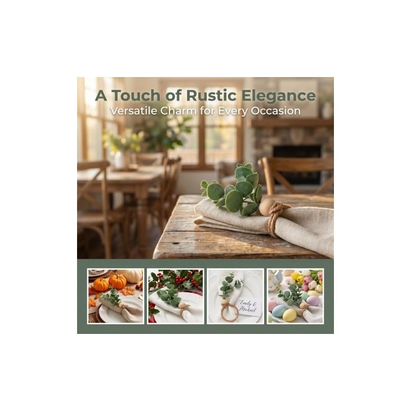 Merzio 6 Pcs Rustic Eucalyptus Napkin Rings Set, Farmhouse Boho
