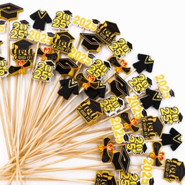 120PCS Graduation Cocktail Picks Class 2025 Graduation Toothpicks For Appetizers Food Fruit Sticks Bachelor Hat Grad Party Supplies Party Decorations