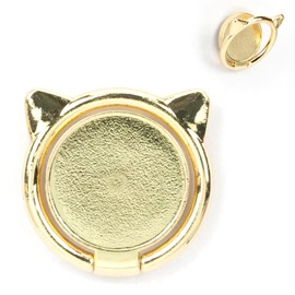 [2 Pack] Cat Ears Glossy FinishCell Phone Ring Holder Stand, 360 Degree Rotation Finger Ring Kickstand with Polished Metal Phone Grip for Magnetic Car Mount, Smartphone Accessories（Gold