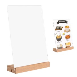PAVIKE Tabletop POP Stand (5.8 x 8.3 inches (14.8 x 21 cm) Acrylic Sign Holder, Acrylic Photo Frame, Menu Stand, Beech Base, POP Stand, A5 Size, Promotional Supplies, Stores, Sales, Advertising