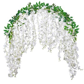 Fezaphy Wisteria Artificial Flower Garland Vine, 2PCS 30Branches Fake Flowers White Wisteria Garlands Hanging Vine Faux Silk Flowers for Wedding Arch Bedroom Home Garden New Year Party Wall Decoration