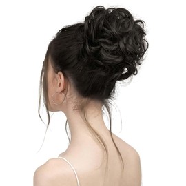 QIAORUIXIN Women's Black Synthetic Wavy Curly Bun Clip-in Claw Hairpieces, 10-Inch