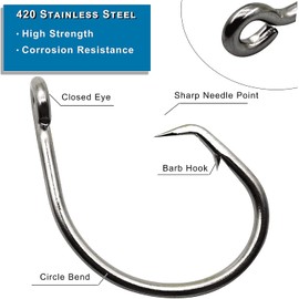 Tuna Circle Fishing Hooks - 2X Extra Strong Stainless Steel Big Game Saltwater Fishing Hooks for Tuna (12/0-30pcs)