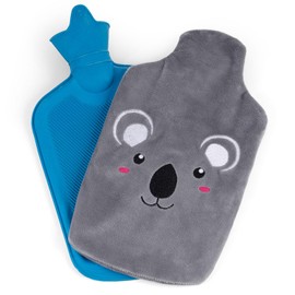 Hot Water Bottle with Cover 2L Leak-Proof Bed Bottle 35 cm x 18.5 cm with Beautiful Fleece Cover Rubber Hot Water Bottle with Lid Motif Koala [092]
