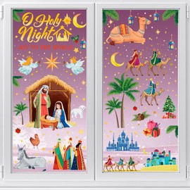 HOWAF 9 Sheet Christmas Window Clings Stickers, Nativity Scene Holy Night Christmas Religious Themed Window Decals for Joy to The World Christmas Decor, Christian Jesus Static Glass Stickers Supplies