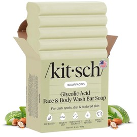 Kitsch Glycolic Acid Face & Body Wash Bar 113g – Resurfacing Bar Soap with Shea Butter for Smoother, Brighter Skin – Gentle Soap Bar & Body Wash for Women & Men – Cucumber & Eucalyptus Scent Bath Soap