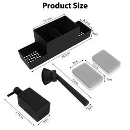 ZephyrCraft Kitchen Soap Dispenser Set with Sponge Holder and Brush Holder, Dish Soap Dispenser for Kitchen Sink Caddy (Black)