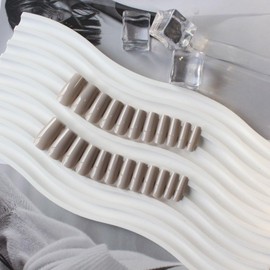 Xcreando Milk Tea Press On Nails Medium Long Square Coffin, Acrylic Glue On Nails, Solid Color Fake Nails for Women, Natural Thick Artificial Stick On