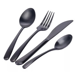 KASABLANCA Juego De Cubiertos De Acero Inoxidable Negro Mate 16 Piezas