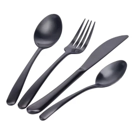 KASABLANCA Juego De Cubiertos De Acero Inoxidable Negro Mate 16 Piezas