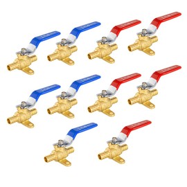 10-Pack EFIELD 1/2-inch Crimp Pex Brass Full Port Shut-off Ball Valve with Drop-ear, Red and Blue Levels, ASTM F1807 (10, 1/2-inch)
