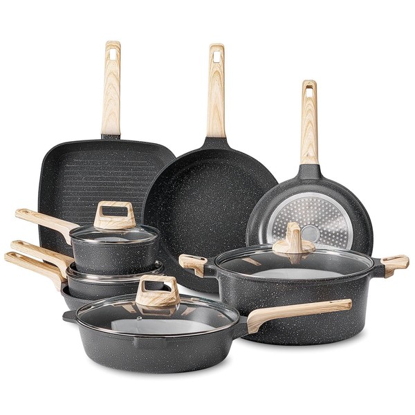 19-Piece Granite Nonstick Cookware Set,Induction Compatible Pots & Pans with