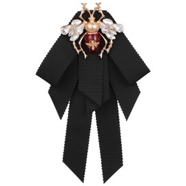 ABOOFAN Retro Bowtie Brooch Crystal Bee Animal Brooch Corsage Pretied Bow Tie Lapel Pin Shirt Tie Jabot Collar Neck Tie for Women Uniform (Black)