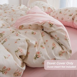 Erwinmu Floral Duvet Cover Set Queen Size,Pink Floral Flowers Bedding Duvet Cover Queen with Zipper Closure,Reversible Comforter Duvet Cover and 2 Pillowcases
