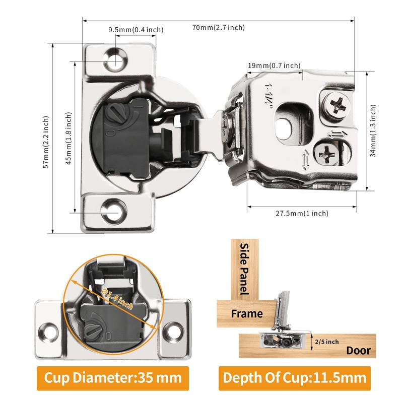 Chibery 10 Pack 1-1/4" 4D Overlay Soft Close Concealed Hinges