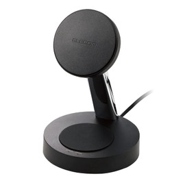 Elecom W-MS03BK Wireless Charger, 7.5 W + 5 W, Magnetic, Stand Type, Simultaneous Charging, Supports Both Portrait and Landscape, Anti-Slip Pad, Integrated Cable (5.9 ft (1.5 m) [iPhone13 / iPhone12 +