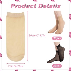 FveVqe 20 Pairs pop socks for Women, pop socks women ankle Thin sheer with Reinforced Toe, 20D nylon women Transparent Breathable Ankle High Hosier (Nude/Black)