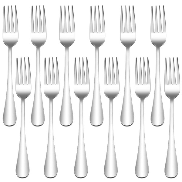 Joyfair 12 Pieces Stainless Steel Dinner Forks Dinner Forks Set, Elegant & Modern Forks Cutlery Set, 19.5 cm Large Dining Fork for Home/Restaurant/Hotel, High-Gloss Polished & Dishwasher Safe
