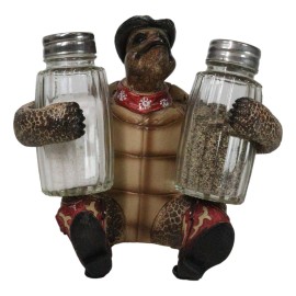 Ebros Gift Rustic Western Cowboy Sea Turtle Hugging Salt And Pepper Shakers Holder Figurine