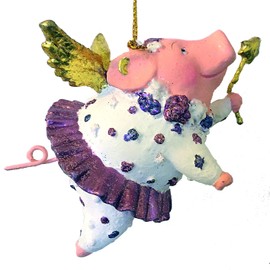 Pig with Wings Hand-Painted Christmas Tree Decoration Pendant Christmas Tree Decoration 10 cm (White/Purple)