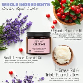 Whipped Beef Tallow for Skin Eczema - Infused Rosehip Oil & Lavender Essential Oil - Made in USA, Baby, Men, Women Natural Moisturizer for Body & Face, Wrinkle Repair Defense, Grass Fed Skincare 2 Oz