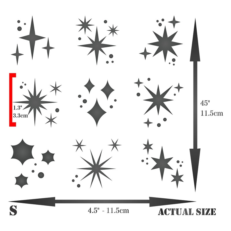 Sparkling Stars Stencil, 11.5 x 11.5 cm (S) - Shiny