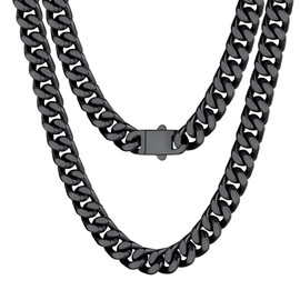 Bestyle Miami Curb Chain Stainless Steel Width 5/7/9/12 mm Cuban Chain Length 45/50/55/60/65/71/76 cm, Stainless Steel, No Gemstone
