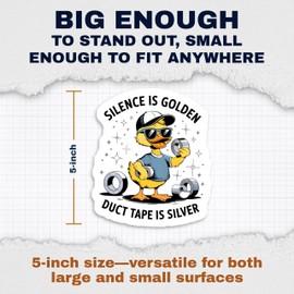 Silence is Golden Magnets Magnet - Funny Duck Quote - Duct Tape Humor - 2 Pack - 5 Inches - for Cars, Fridges, Toolboxes - PLDFMAG09276