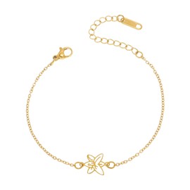 BXDA May Birth Flower Gold Bracelets for Women, Trendy Statement Adjustable Stackable Lily Chain Bracelet Birthday Outfit Accessories Jewelry Gift.