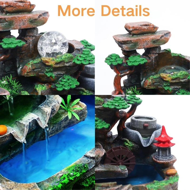 Lemoeyes Indoor Desktop Fountain Waterfall Decor, Atomizing Desktop Humidifier with