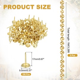 sourcing map 5Pcs Upholstery Tacks Strips, 3.28ft Decorative Nail Trims for Sofa Headboard Furniture DIY with Upholstery Nails(9.5mm Gold)