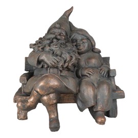 Ebros Gift Whimsical Festive Holiday Novelty Forever Love Mr and Mrs Gnome Couple Sitting On Wooden Stool Bench Figurine Travelling Gnomes DIY Fairy Garden Home Decor