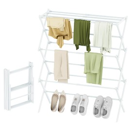 STARLATTA Foldable Drying Rack Clothing, 3-Tier Portable Clothes Drying Racks for Indoor & Outdoor, Anti-Rust Compact Laundry Rack Collapsible, White 28" D x 10" W x 35" H