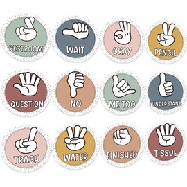 12pcs Boho Classroom Hand Signals Posters Classroom Hand Signals Decors for Teachers Students Nonverbally Communicate Back to School Classroom Bulletin Board Decor