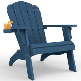 YEFU Oversized Adirondack Chair with Cup-Holder,Plastic Outdoor Fire Pit Chair, Weather Resistant, Poly Lumber Chair, Used in Patio, Lawn, Deck,Heavty Duty,Weight Capacity 450lbs-Navy Blue
